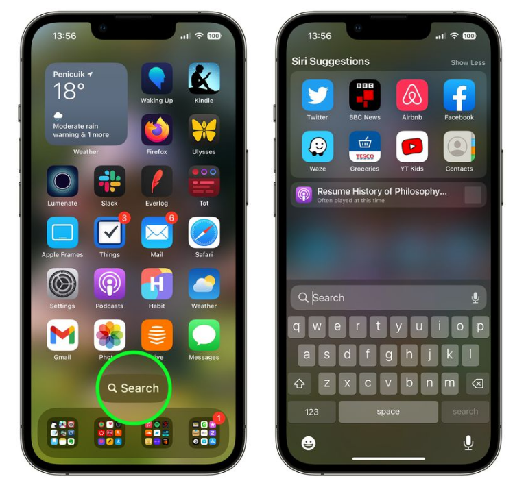 群英乡苹果手机维修分享升级到 iOS 16 后，如何删除主屏幕上的搜索按钮 