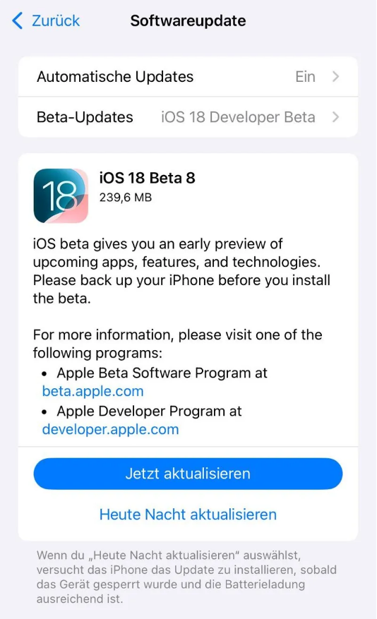 群英乡苹果手机维修分享苹果 iOS / iPadOS 18 开发者预览版 Beta 8 发布 